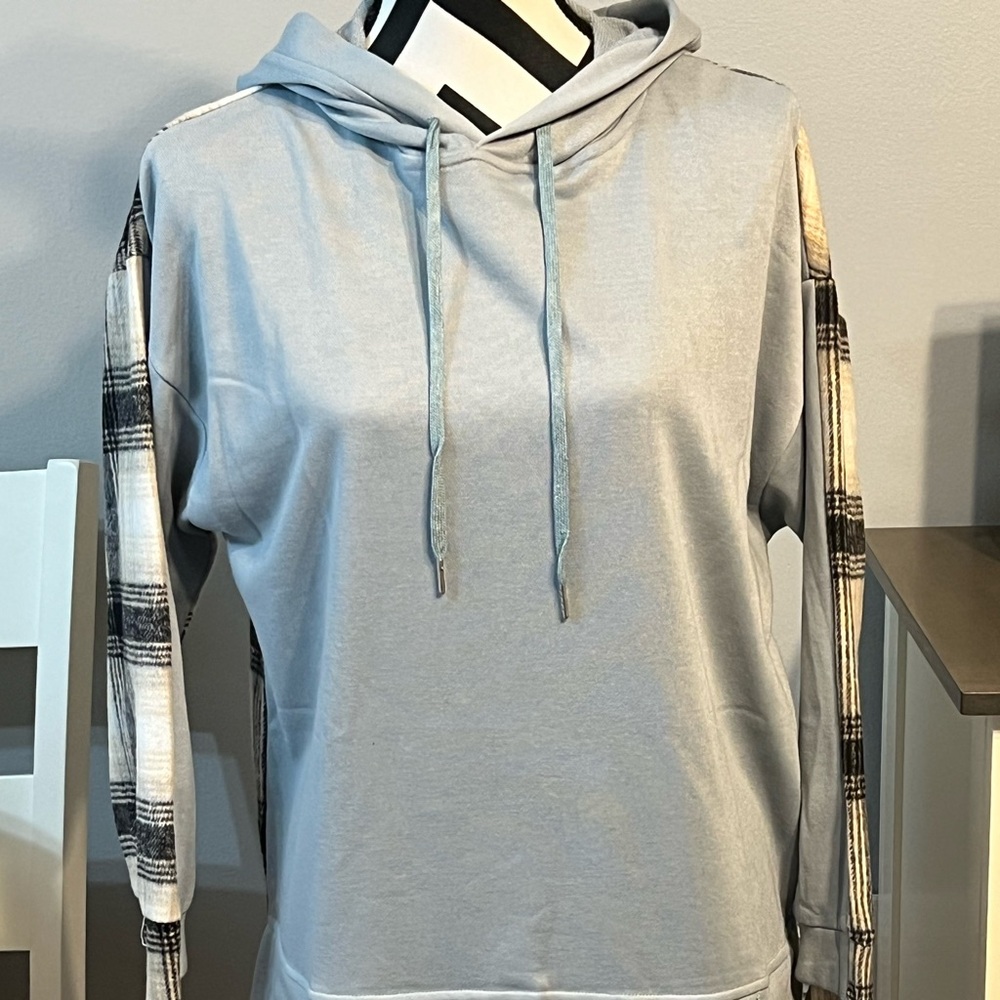 Light blue plaid hoodie